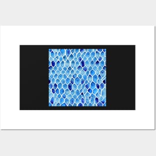 Blue tile watercolor pattern Posters and Art